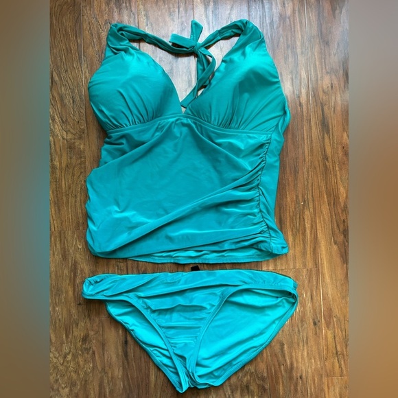 LA BLANCA TEAL TWO PIECE BIKIN SIZE 16 - Picture 2 of 13